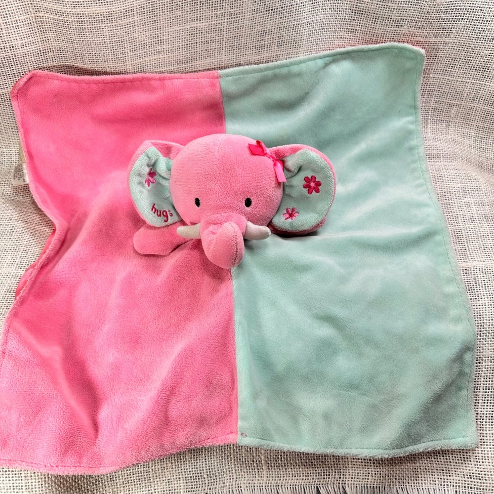Just‎ One You Pink Mint Elephant Lovey Security Blanket Hugs Floral Plush